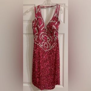 Sassy halter, beaded short party dress.